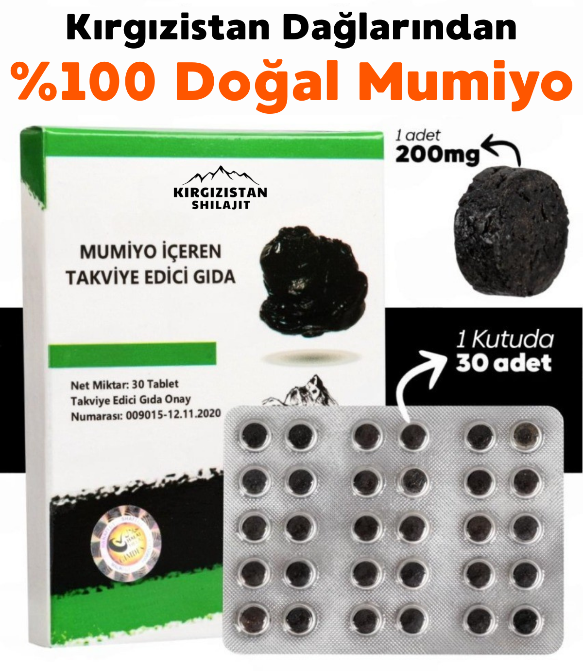 Doğal Kırgızistan Shilajit Takviyesi - 30 Tablet