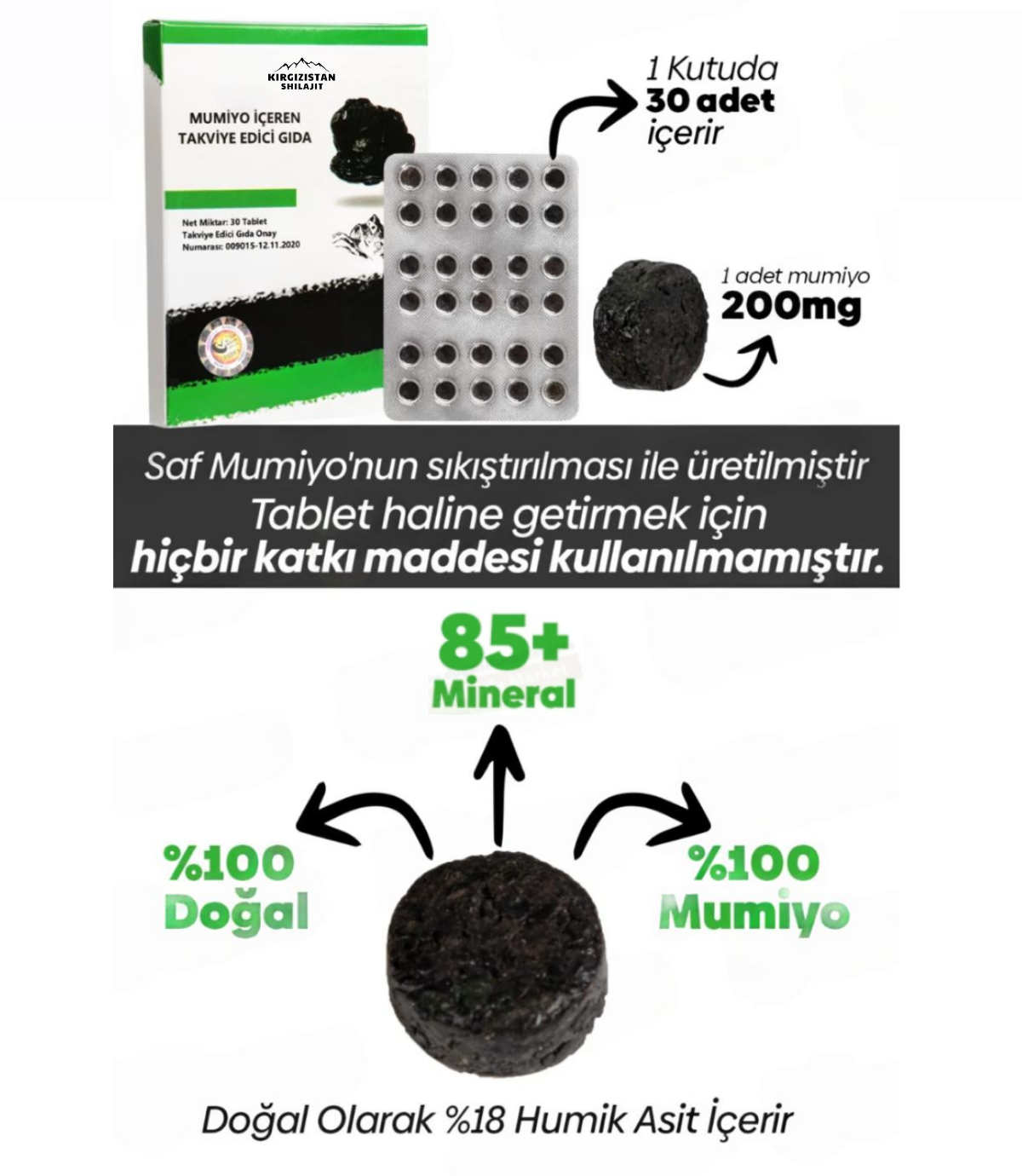 Doğal Kırgızistan Shilajit Takviyesi - 30 Tablet